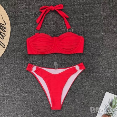 Червен бански PUSH UP банел с халки и подплънки , снимка 2 - Бански костюми - 27648173