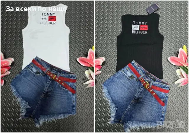 Tommy Hilfiger Дамски Летен Комплект Потник И Къси Дънки👚🩳Дамски Къс Екип Томи Хилфигер Код VL-36