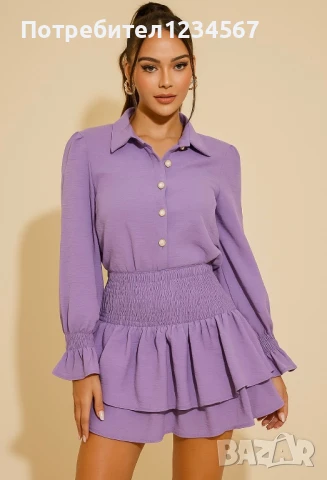 НОВ комплект в лилаво: риза и пола