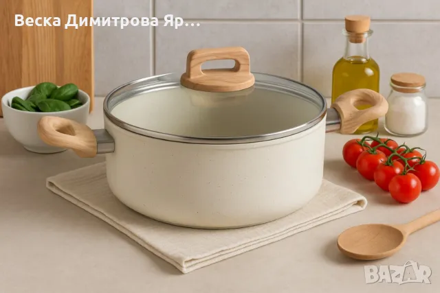 Тенджера Voltz Nice, Кован алуминий, Мраморно покр., Индукция, Кремав меланж, снимка 4 - Съдове за готвене - 50181579