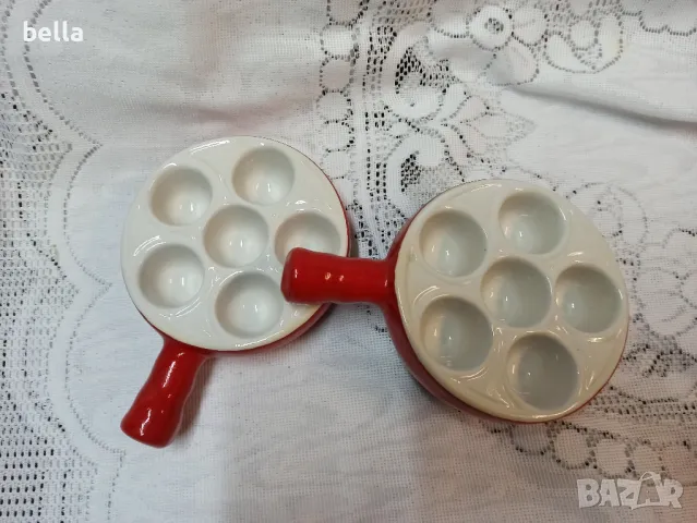 Автентични френски ретро глазирани керамични съдове за сервиране на охлюви, снимка 2 - Други - 47954812