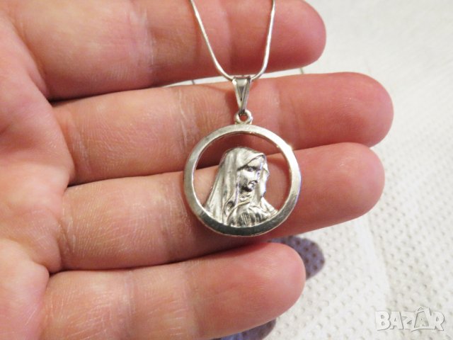 Сребърно синджирче със Дева Мария, Света Богородица притежавайте този медальон и нека Светата майка, снимка 2 - Колиета, медальони, синджири - 32967121