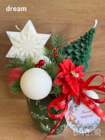 Коледна аранжировка с ароматни соеви свещи, снимка 3 - Декорация за дома - 52281600