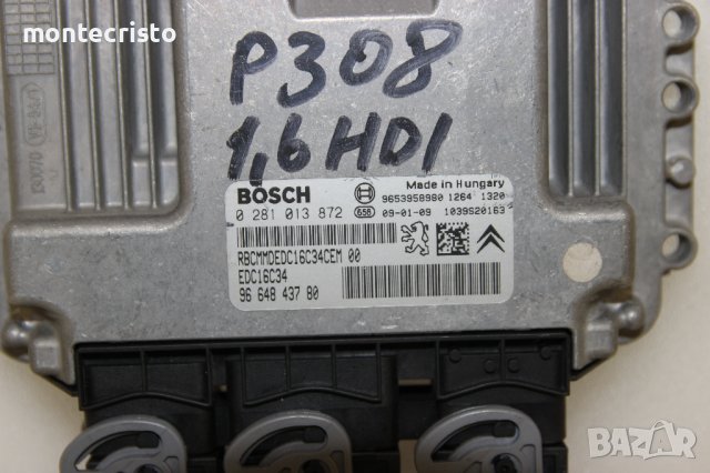 Моторен компютър ECU Peugeot 308 / 0 281 013 872 / 0281013872 / 96 648 437 80 / 9664843780, снимка 2 - Части - 43311458