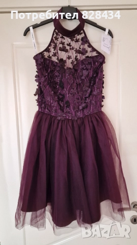 Мини рокля NOVA дантела тюл тъмнолилав Lorreti