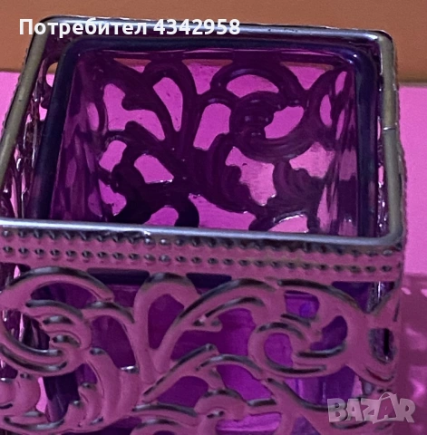 Красив металле свещник със розова чаша.Германия., снимка 2 - Декорация за дома - 53028498