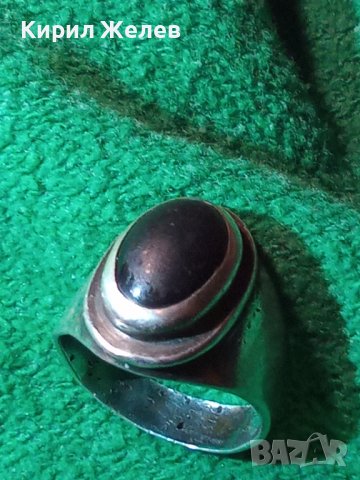 Стар АНГЛИЙСКИ СРЕБЪРЕН СКЪПОЦЕНЕН ПРЪСТЕН СРЕБРО ВИСОКА ПРОБА с РЪЧНО ШЛИФОВАН ЧЕРЕН ОНИКС 40637, снимка 3 - Антикварни и старинни предмети - 42599665