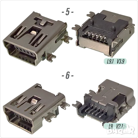 Букса конектор  USB mini  ; 4/5/8/10 pin Female jack SMT connector, снимка 4 - Ремонт на друга електроника - 39471255