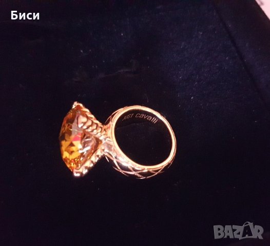 Just Cavalli-оригинален нов,18к.позлатен пръстен със естествен цитрин, снимка 15 - Пръстени - 35373774