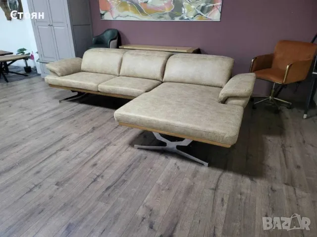 Бежов ъглов диван от плат "Bolsano", снимка 7 - Дивани и мека мебел - 48306511