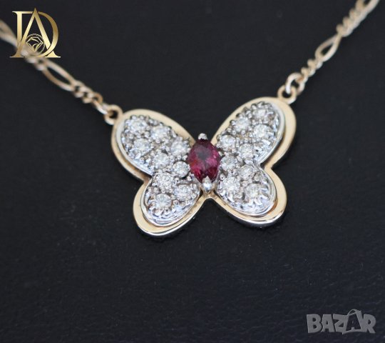 Ново Златно Колие "Пеперуда" с Естествен Рубин и Естествени Диаманти, снимка 6 - Колиета, медальони, синджири - 44105608