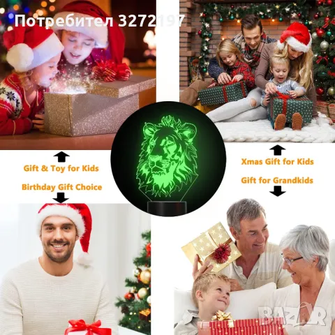 Холограмна 3D LED лампа Лъвска Глава-дистанционно управление 16 цвята+други режими на управление, снимка 8 - Настолни лампи - 49516310