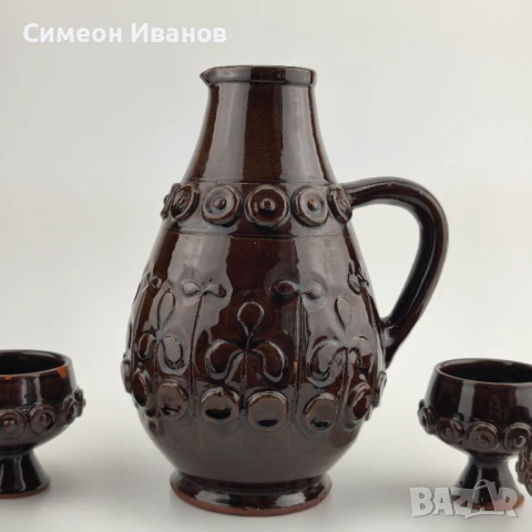 Стар керамичен сервиз за вино 5 чаши и кана #6012, снимка 3 - Други ценни предмети - 50701304