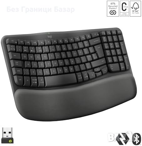 Нова Безжична ергономична клавиатура Logitech Wave Keys с омекотена опора, снимка 1 - Клавиатури и мишки - 43686793