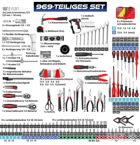 Кутия/куфар с инструменти Мasko 969 части, снимка 3 - Куфари с инструменти - 52419172