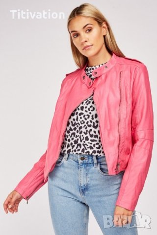 Намалено! Розово кожено яке, снимка 2 - Якета - 27006350