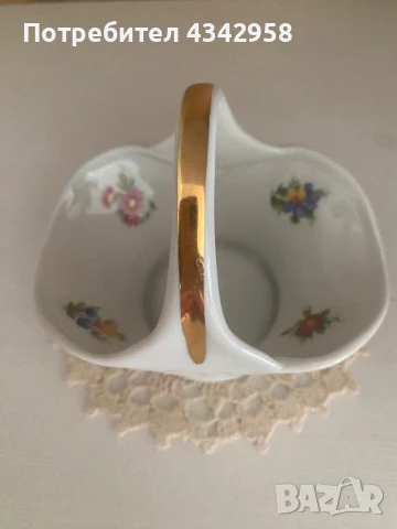 Limoges France.Порцеланова малка ваза - кошница., снимка 3 - Антикварни и старинни предмети - 50729524