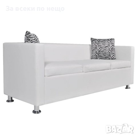 3-местен диван, изкуствена кожа, бял, снимка 5 - Дивани и мека мебел - 42998247