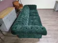 Голям зелен диван от плат Честърфийлд - четворка, снимка 10