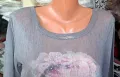 ИЗКЛЮЧИТЕЛНО КРАСИВА сива блуза от много гъничко и фино плетиво с щампа цветя и камъчета по нея, снимка 4