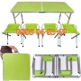 Комплект за къмпинг, сгъваема маса 120х60 см с 4-ри столчета и чадър с двоен покрив, син, снимка 6