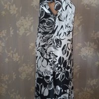 Лятна рокля в черно-бял флорален принт от шифон с подплата XL, снимка 7 - Рокли - 40773496