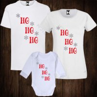 Коледни Семейни тениски с щампи за Коледа - бебешко боди + дамска тениска + мъжка тениска, снимка 1 - Тениски - 26949401