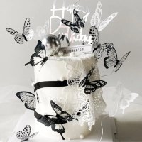 3D 12 бр pvc Черно бели самозалепващи пеперуди декорация за стена и мебел, снимка 6 - Декорация за дома - 21168736