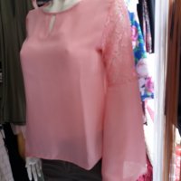 РАЗПРОДАЖБА -20% Розова риза/блуза с дантела на ръкавите , снимка 2 - Ризи - 28523527