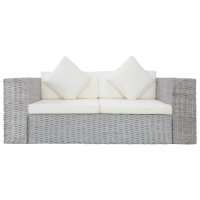 Комплект дивани с възглавници, 2 части, сив, естествен ратан, снимка 8 - Дивани и мека мебел - 43248983
