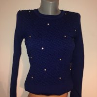 Син пуловер с камъни , снимка 3 - Блузи с дълъг ръкав и пуловери - 34971126
