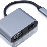 USB C към HDMI VGA адаптер - USB C сплитер - 4K HDMI 1080p VGA, снимка 1 - Други - 39897317