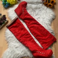 Червени велурени чизми, снимка 1 - Дамски ботуши - 38759700