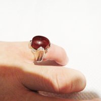 Старинен солиден красив мъжки сребърен пръстен с голям красив камък карнеол - Събуди страстта и прив, снимка 6 - Пръстени - 33336029