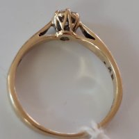 Дамски златен 375 проба пръстен с брилянт 0.25 карата-диамант, снимка 5 - Пръстени - 35474595