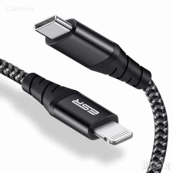 ESR USB-C към Lightning кабел 1 метър, MFi сертифициран PD кабел за бързо зареждане за iPhone , снимка 1