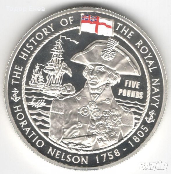 Guernsey-5 Pounds-2003-KM# 160a-Admiral Nelson-Silver Proof, снимка 1