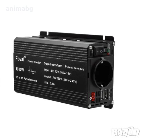 ANIMABG Силов инвертор с чиста синусоида, Foval, 1000W/300W, 220V 230V, 50Hz/60Hz, DC12V/24V към AC, снимка 1