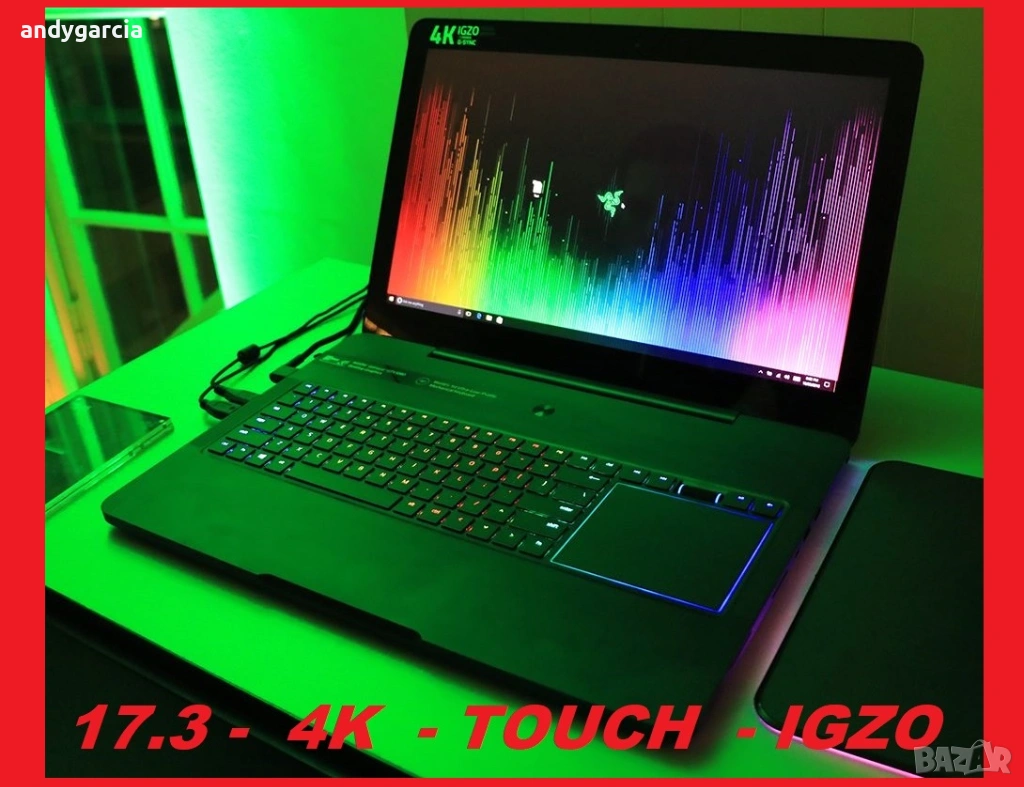 Razer Blade Pro 17.3 4K IGZO Touch/Intel Core i7-7820HK/NVidia GTX 1080 8GB/32GB RAM/1TB SSD NVMe, снимка 1