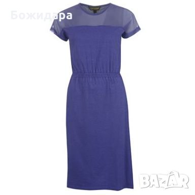 Официална дантелена права рокля в наситен син цвят , снимка 1