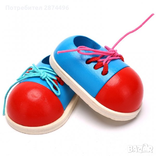 3676 2 броя дървени обувки за връзване с връзки, снимка 1