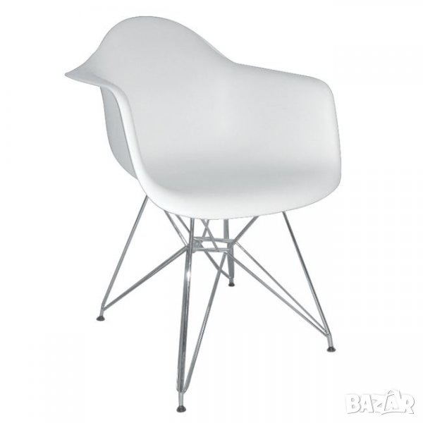 Бяло  трапезно кресло с метални крака Алеа, снимка 1