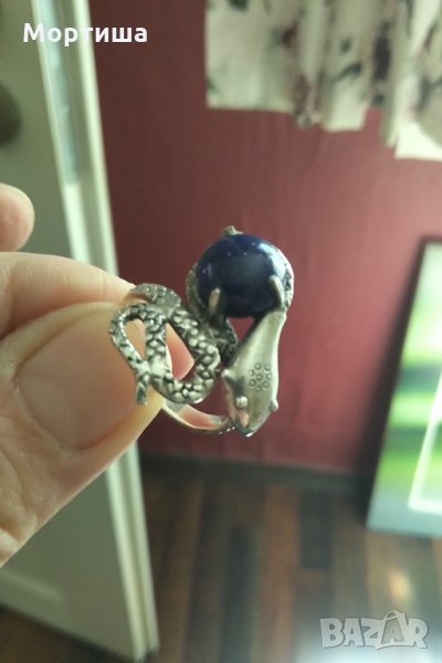 Авторски сребърен пръстен с лазурит , снимка 1