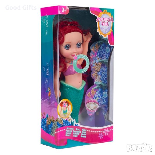 Кукла русалка с вълшебно колие, със звук и светлина, 40см, снимка 1