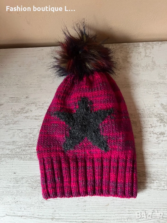 Цикламена плетена шапка с помпон и полар от вътрешната страна 60% акрил 20% вълна 20% полиестер ❤️, снимка 1