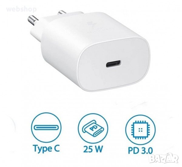 Комплект, мрежово зарядно, съвместимо с Samsung, бързо зареждане, кабел, USB-C, Type-C, 25W, снимка 1