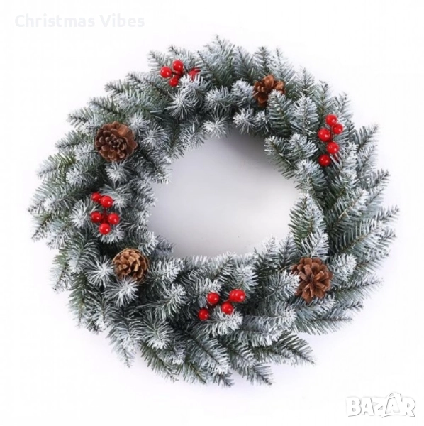 Голям коледен венец, декориран с изкуствени елхови шишарки, 50см., снимка 1