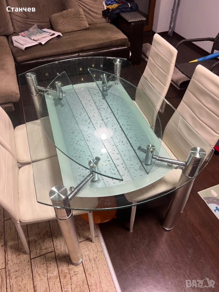 Стъклена маса 130х80см. + 4 стола, снимка 1