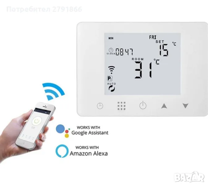 Интелигентен цифров програмируем WiFi термостат за газов/воден котел Работи с Alexa и Google, снимка 1