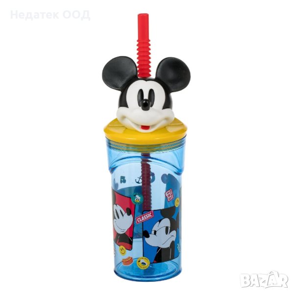 Пластмасова чаша, 3D Мики Маус, със сламка, 360мл, снимка 1